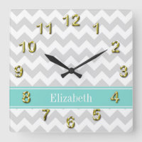 Lt Grey Wht Chevron Aqua Turquoise Name Monogram