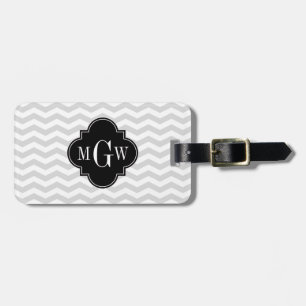 Lt Grey Wht Chevron Black Quatrefoil 3 Monogram Tn Luggage Tag