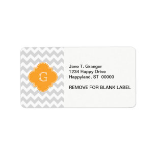 Lt Grey Wht Chevron Cantaloupe Quatrefoil Monogram Label