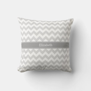 Lt Grey Wht Chevron Grey Name Monogram Cushion