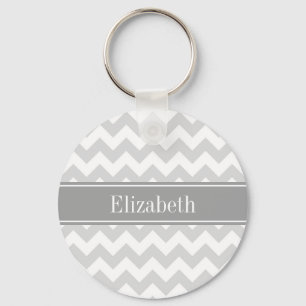 Lt Grey Wht Chevron Grey Name Monogram Key Ring