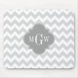 Lt Grey Wht Chevron Grey Quatrefoil 3 Monogram Mouse Mat