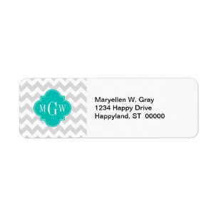 Lt Grey Wht Chevron Teal Quatrefoil 3 Monogram