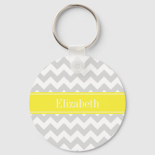 Lt Grey Wht Chevron Yellow Name Monogram Key Ring
