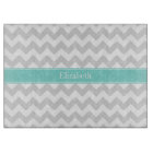 Lt Grey Wht Chevron ZigZag Aqua Name Monogram