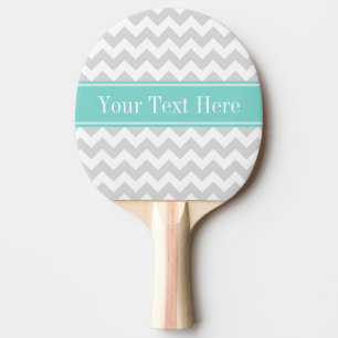 Lt Grey Wht Chevron ZigZag Aqua Name Monogram Ping Pong Paddle