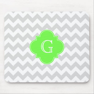 Lt Grey Wht Chevron ZigZag Lime Quatrefoil Monogra Mouse Mat