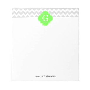 Lt Grey Wht Chevron ZigZag Lime Quatrefoil Monogra Notepad