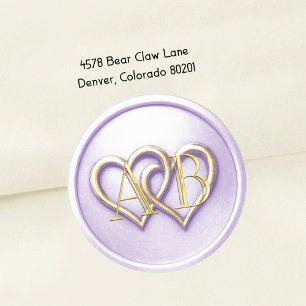 Lt Purple Gold Two Hearts Gold Monogram Classic Round Sticker
