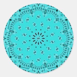 Lt Turquoise Paisley Western Bandanna Scarf Print Classic Round Sticker
