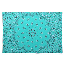 Lt Turquoise Paisley Western Bandanna Scarf Print