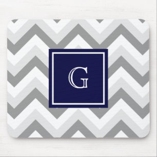Lt Two Grey White Chevron SQ Navy Monogram Mouse Mat