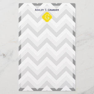 Lt Two Grey White Chevron Yellow Monogram Stationery