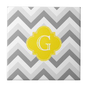 Lt Two Grey White Chevron Yellow Monogram Tile