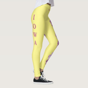 Lt. Yellow Iowa State Flower Wild Rose Leggings