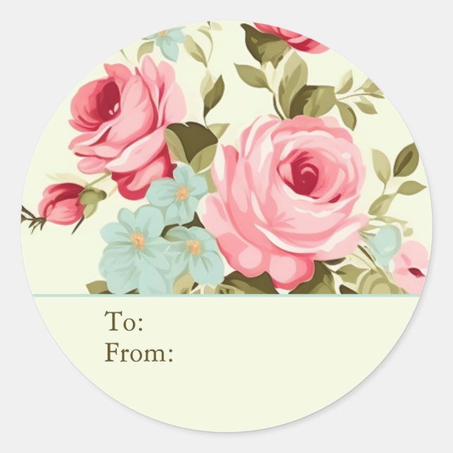 Lt Yellow Shabby Chic Rose Personalized To & From Classic Round Sticker (Front)