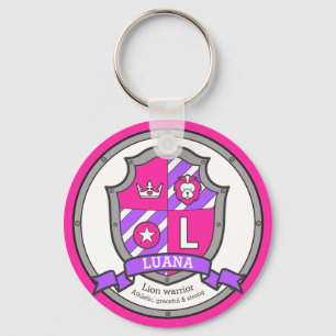 Luana letter L name meaning pink lion crest Key Ring