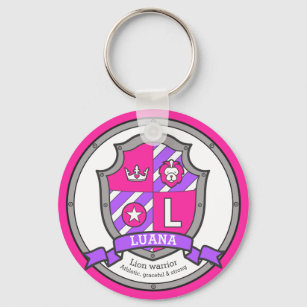Luana letter L name meaning pink lion crest Key Ring