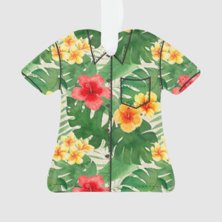 Luana Watercolor Tropical Floral Aloha Shirt-Green Ornament