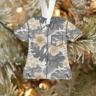 Luana Watercolor Tropical Floral Aloha Shirt- Grey Ornament