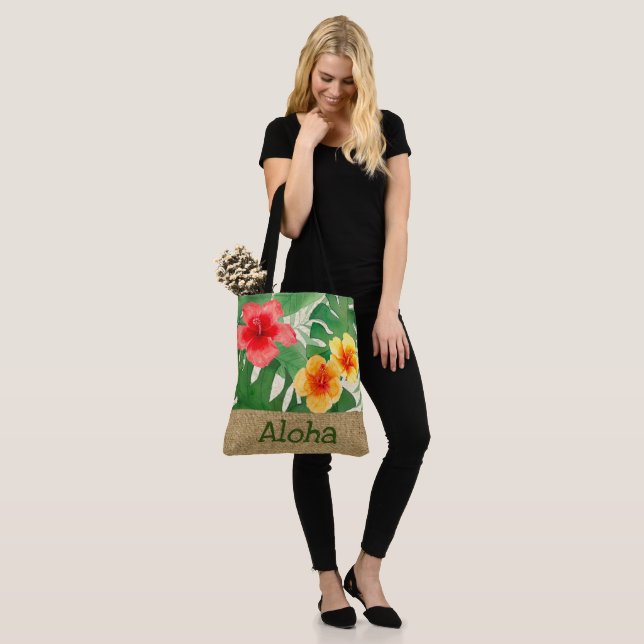 Luana Watercolor Tropical Floral Reverse Beach Bag (On Model)