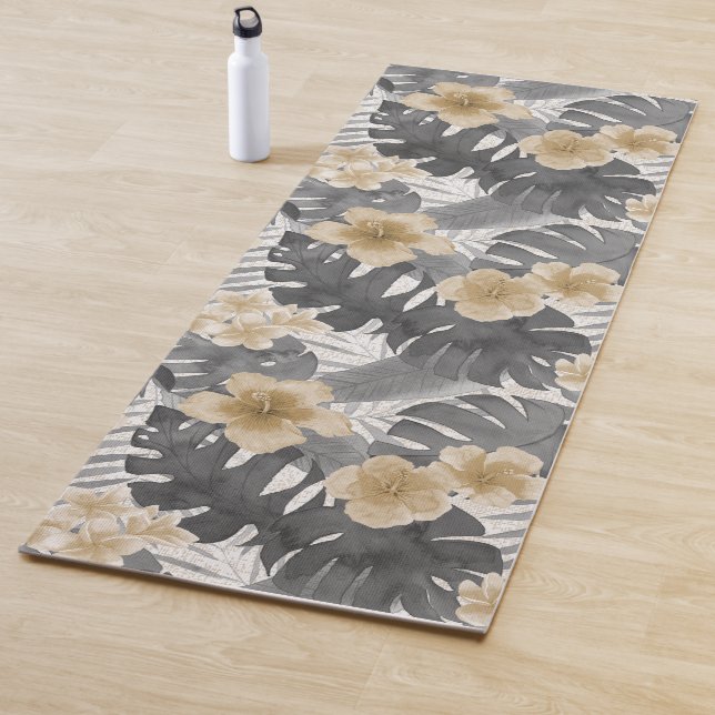 Luana Watercolor Tropical Grey Floral Reversible Yoga Mat (In Situ)