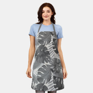 Luana Watercolor Tropical Grey Leaves Apron