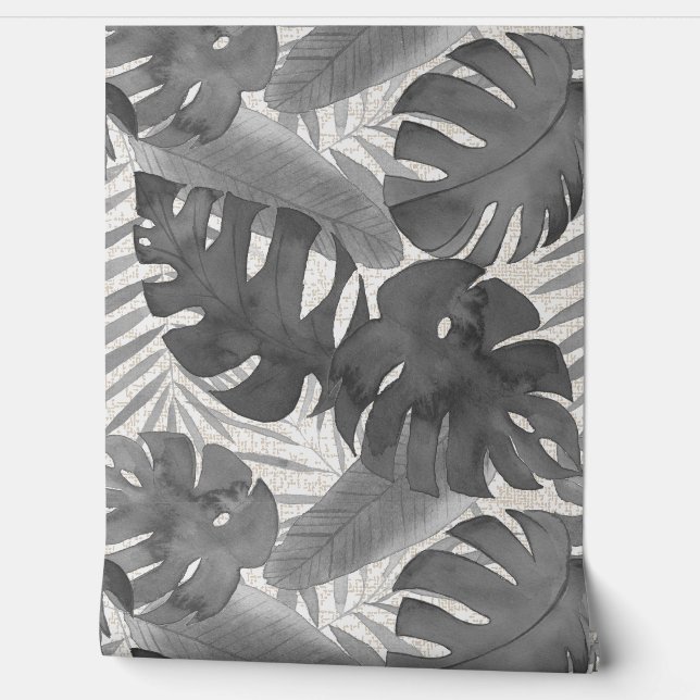 Luana Watercolor Tropical Leaves- Neutral Wallpaper (Unrolling)