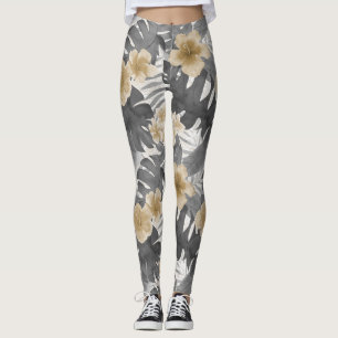 Luana Watercolor Tropical Neutral Floral Leggings