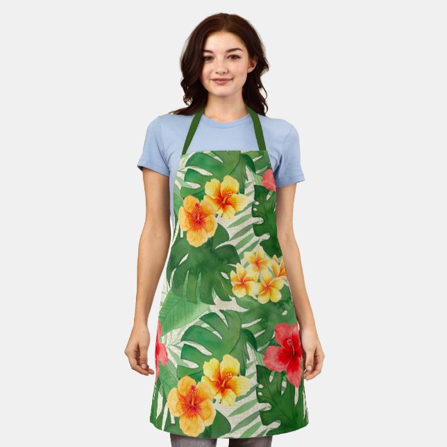 Luana Watercolor Tropical Vivid Floral Apron (Worn)