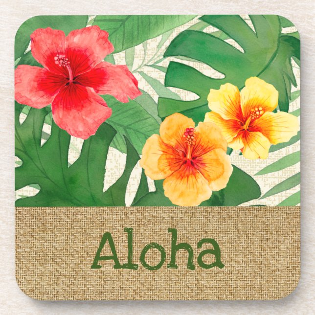 Luana Watercolor Tropical Vivid Floral  Coaster (Front)