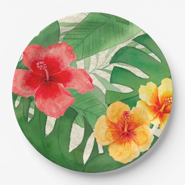 Luana Watercolor Tropical Vivid Floral Paper Plate (Front)