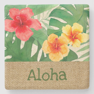 Luana Watercolor Tropical Vivid Floral Stone Coaster