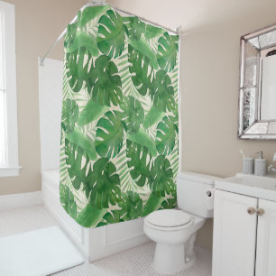 Luana Watercolor Tropical Vivid Green Leaves Shower Curtain