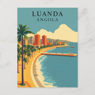 Luanda, Angola Beach Vintage Travel Art Postcard