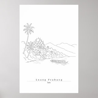 Luang Prabang Laos Minimalist Line Art Poster
