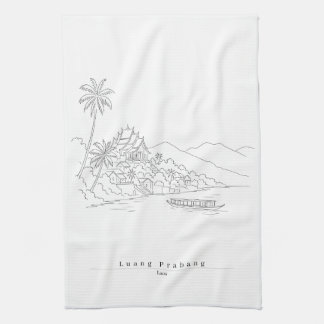 Luang Prabang Laos Minimalist Line Art Tea Towel