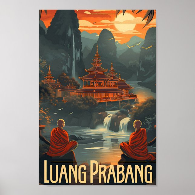 Luang Prabang Laos Vintage Art Travel Illustration Poster (Front)
