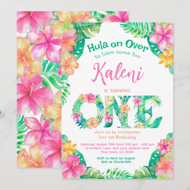 Luau 1st Birthday Invitation (Front/Back)