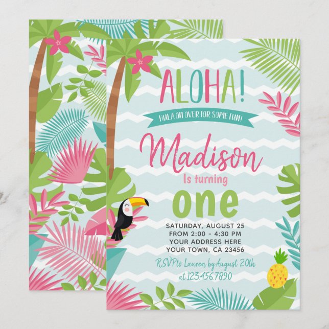 Luau 1st Birthday Invitation (Front/Back)