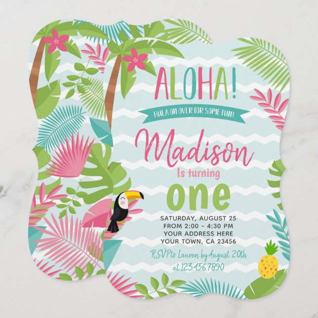 Luau 1st Birthday Invitation (Front/Back)