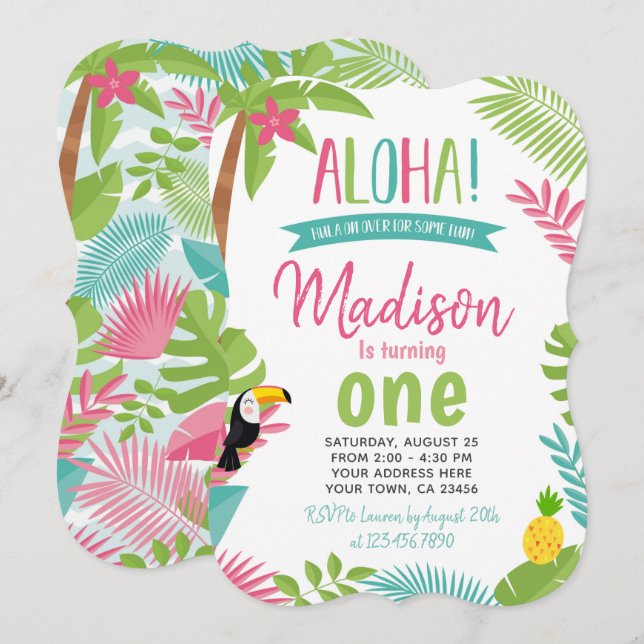 Luau 1st Birthday Invitation (Front/Back)