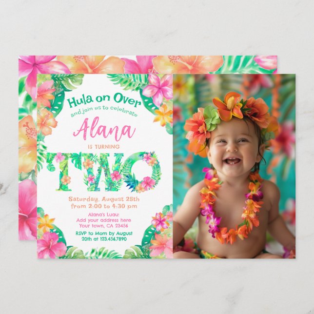 Luau 2nd Birthday Invitation (Front/Back)