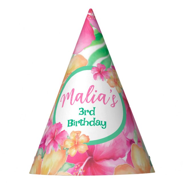 Luau 3rd Birthday Party Hat (Front)