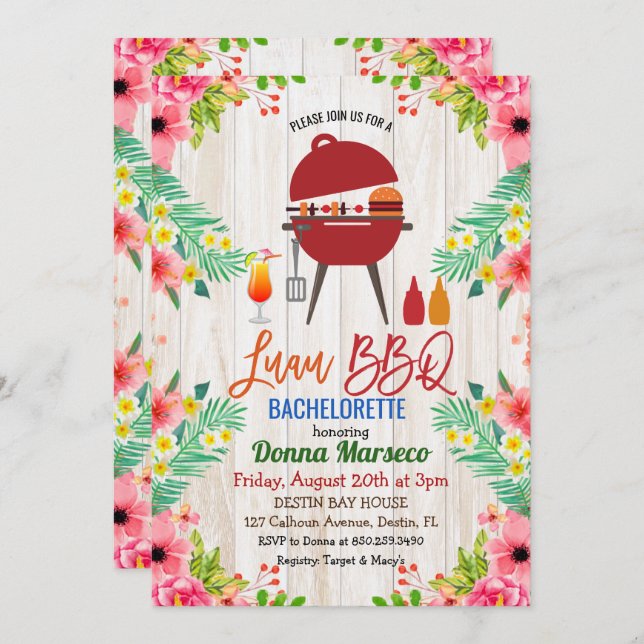 Luau Aloha BBQ Tropical Bachelorette Invitation (Front/Back)