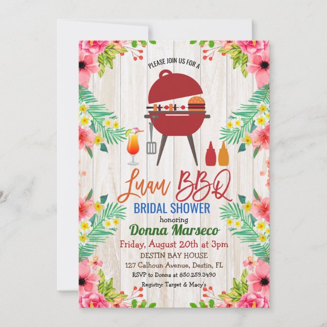 Luau Aloha BBQ Tropical Bridal Shower Invitation (Front)