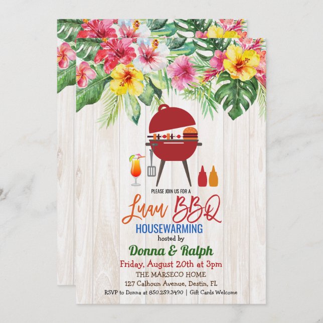 Luau Aloha BBQ Tropical Housewarming Invitation (Front/Back)