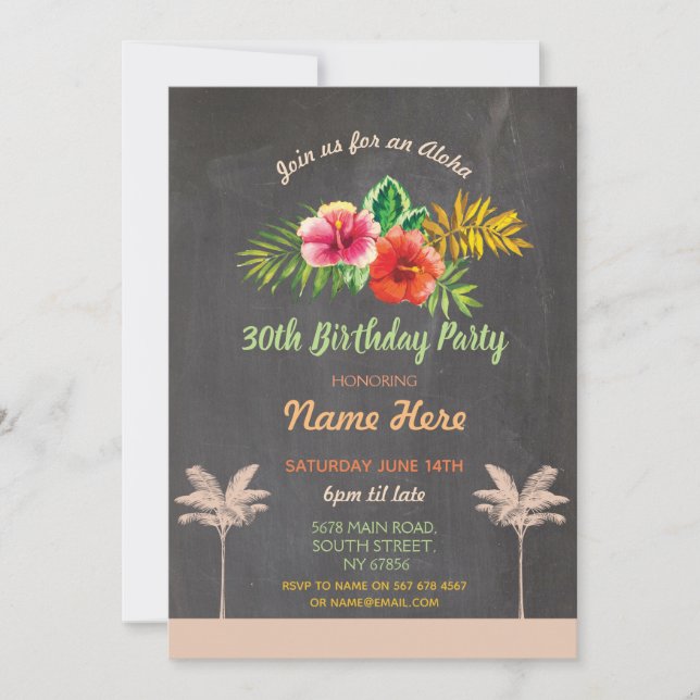 Luau Aloha Chalk Birthday Party Tropical Invite (Front)