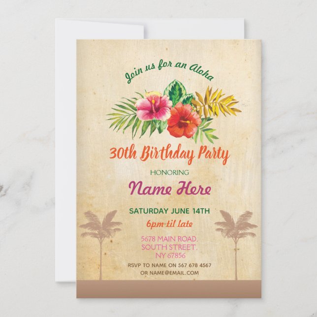 Luau Aloha Vintage Birthday Party Tropical Invite (Front)