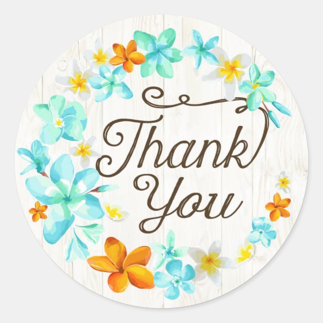 Luau Beach Plumeria Lei Thank You Label (Front)